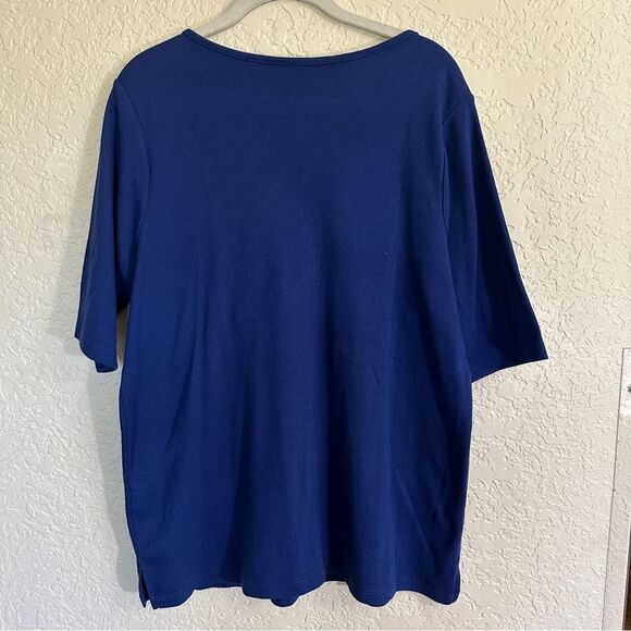 Quacker Factory Blue Embroidered Embellished Knit Fall Halloween Shirt Top Large - Picture 4 of 10